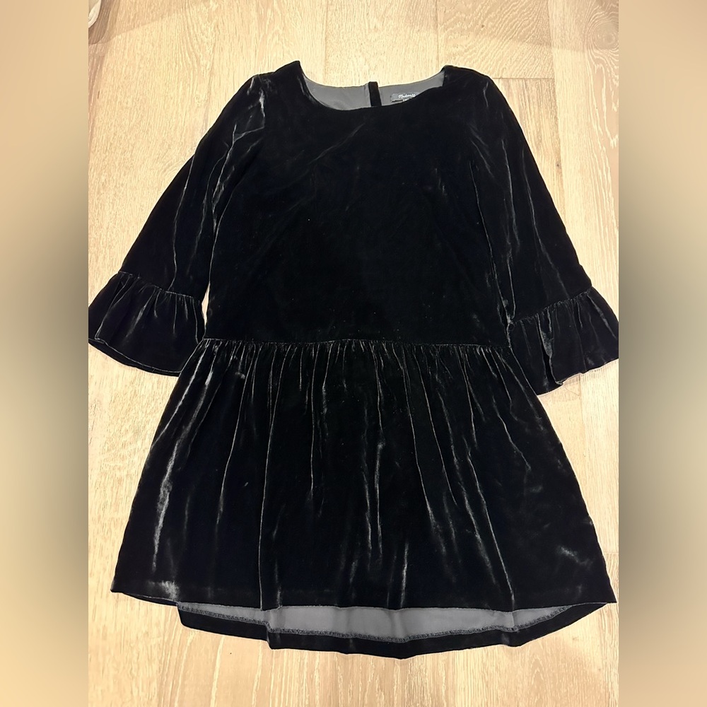 Madewell Black Velvet Bell Sleeve Mini Dress size small